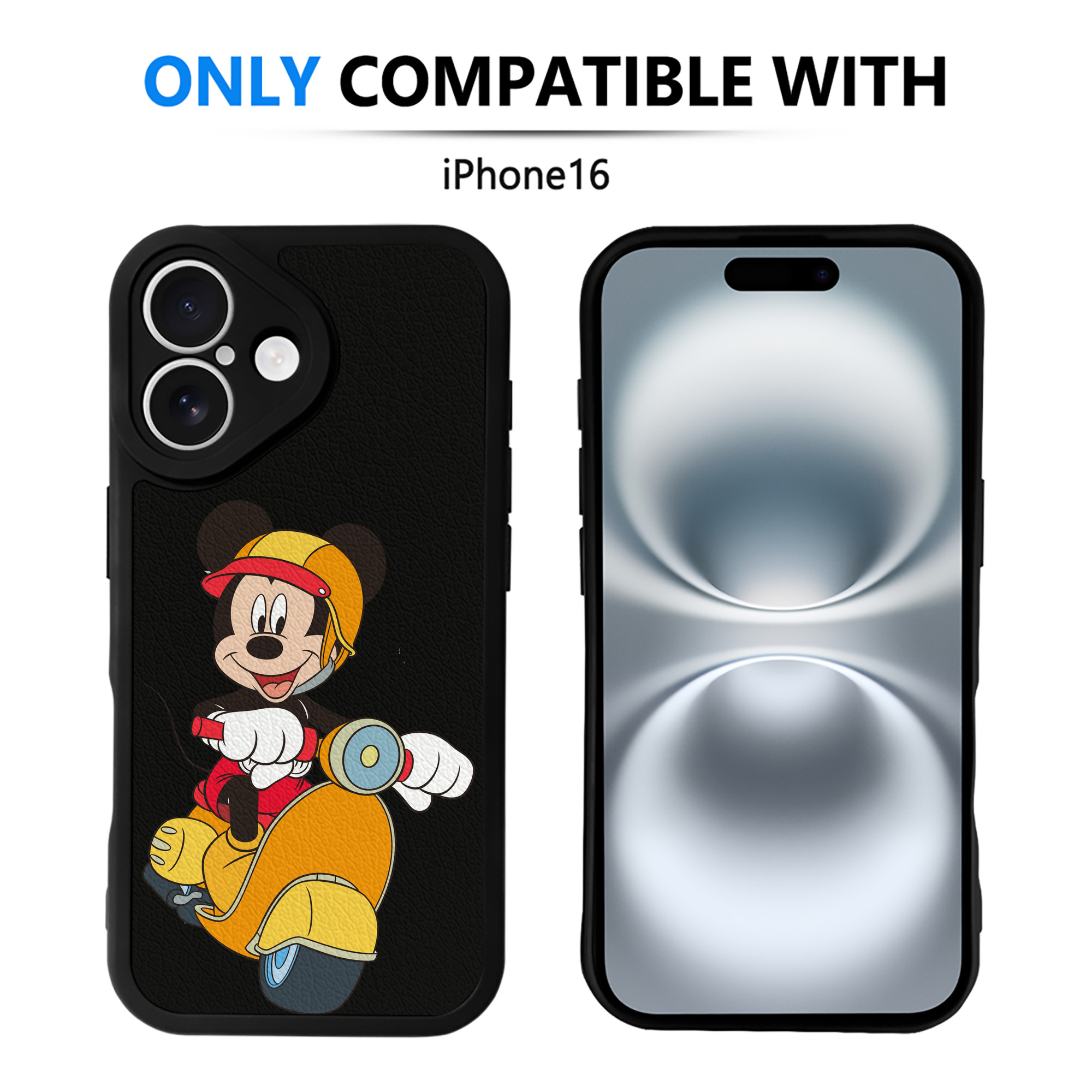 （画像用） ミッキーマウス Mickey Mouse 【iPhone 16シリーズ対応】シリコンスマホケース（レザー調） 材質：シリコン